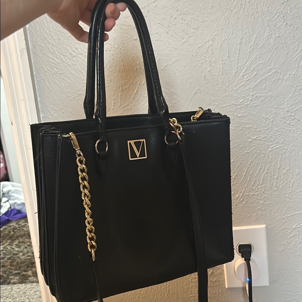 Victoria's Secret Black Satchel with Gold Chain